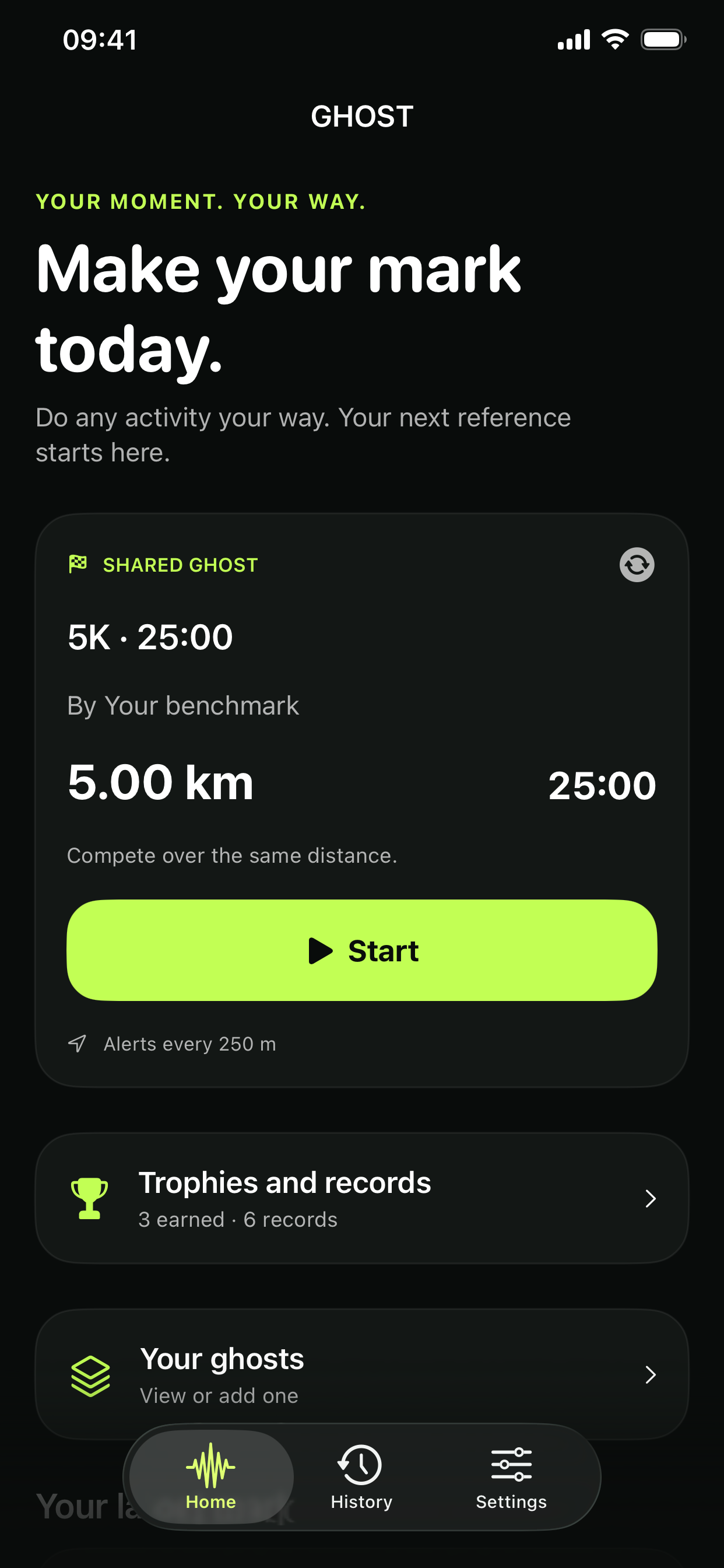 Ghost home screen showing a shared 5K ghost