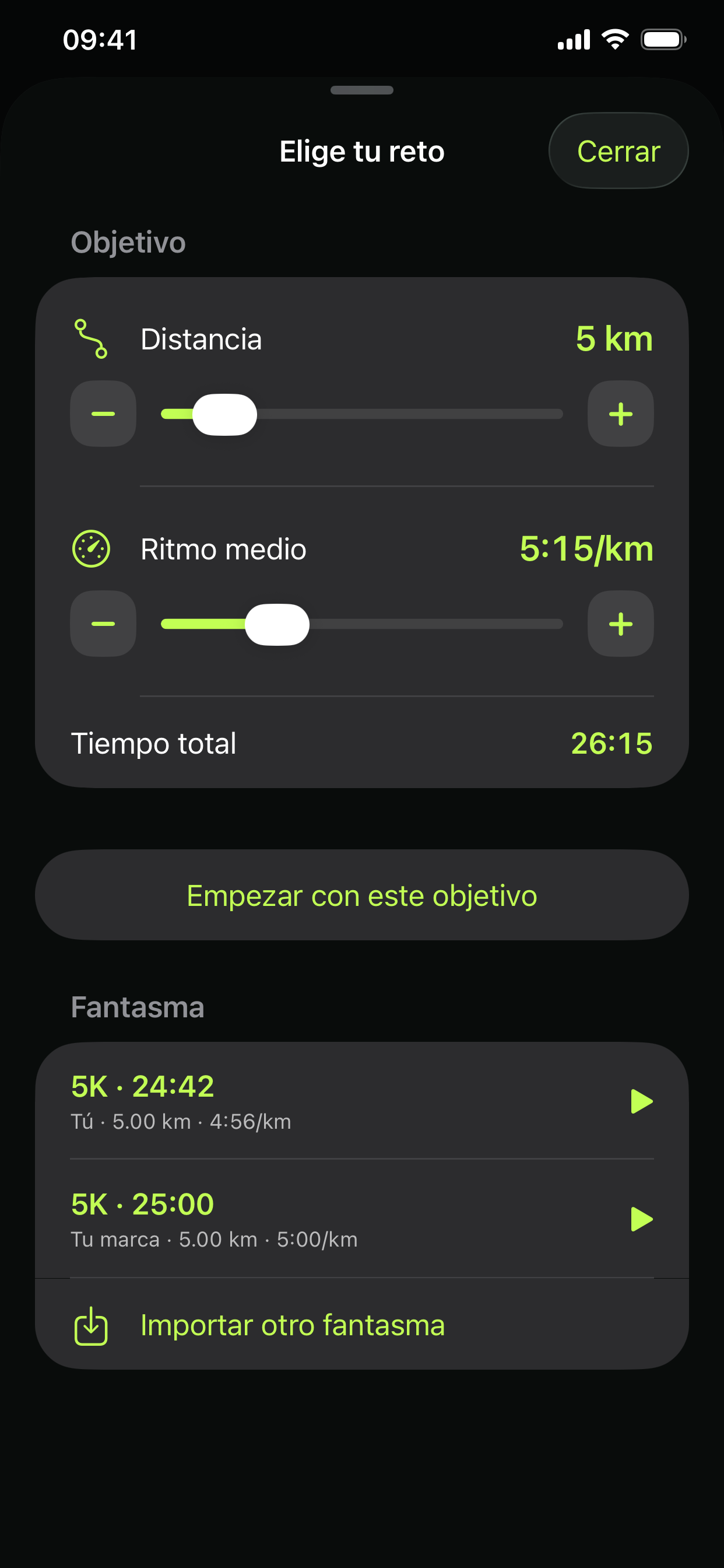 Selector real de reto de Ghost con objetivo y fantasmas