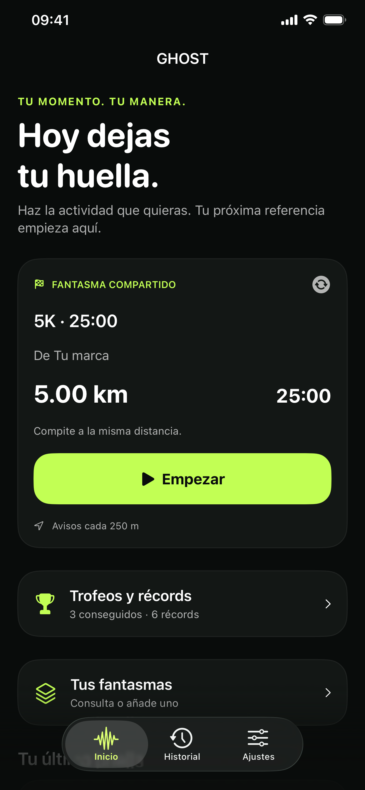 Inicio de Ghost con un fantasma compartido de 5 kilómetros